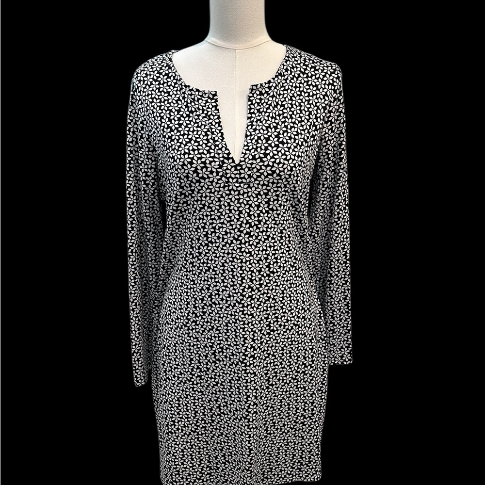 Diane Von Furstenberg DVF Reina Silk Blend Shift Dress Daisy Black/White Sz 12 - Picture 4 of 14